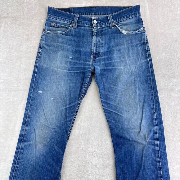 Levi's Jeans Mens 34x30 Blue 506 Irregular Distressed Washed Denim (tag 36x34) - Picture 2 of 10